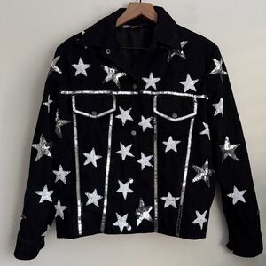 Modi Sequin Star Denim Cotton Jacket black vintage M 8-10